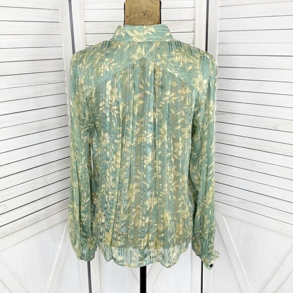 Rag & Bone Sachi Pleated Floral Print Sheer‎ Blouse Sage Green Small - Picture 7 of 16